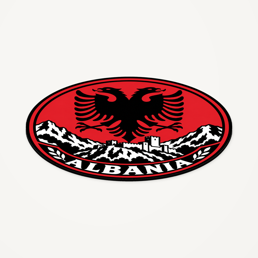 Angled view showing the thin profile of the Albania 3D-printed country seal