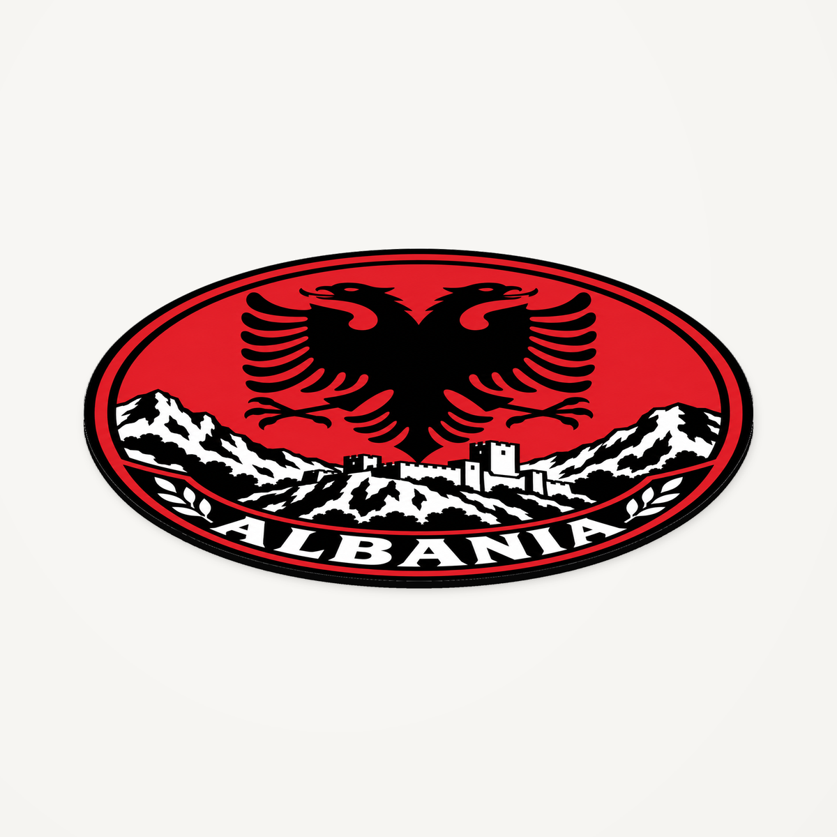 Angled view showing the thin profile of the Albania 3D-printed country seal