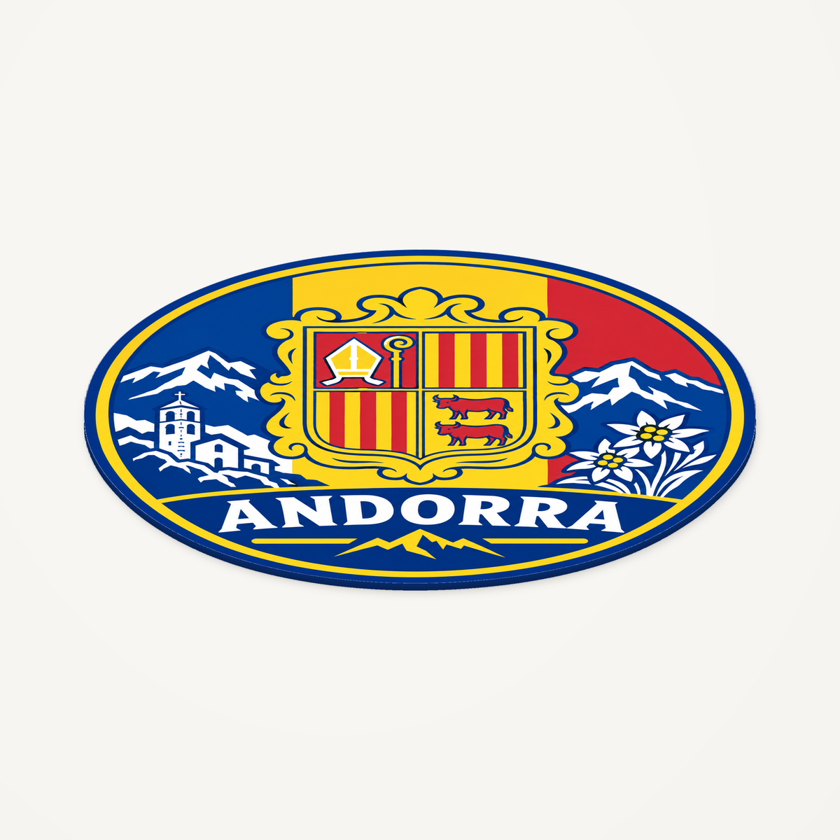 Angled view showing the thin profile of the Andorra 3D-printed country seal