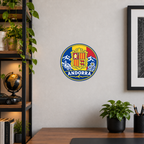 Andorra 3D-printed country seal displayed on a home office wall at approximately 9.5 inches across