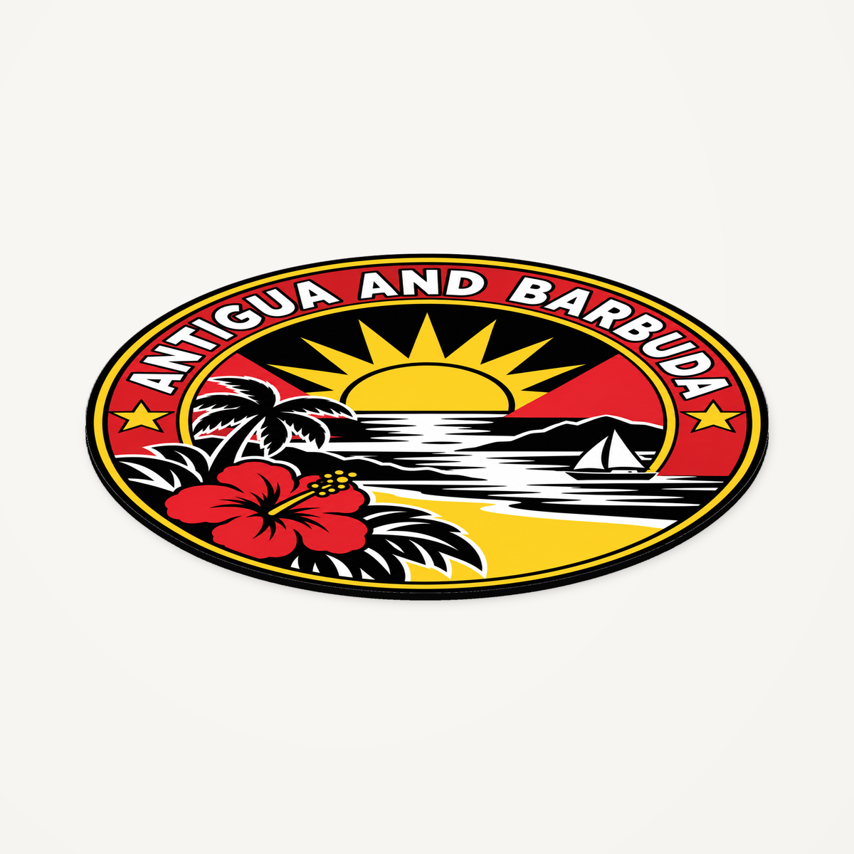 Antigua and Barbuda 3D-printed country seal — angled view showing thin profile