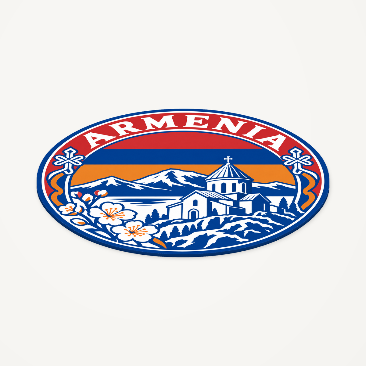 Angled view showing the thin profile of the Armenia 3D-printed country seal