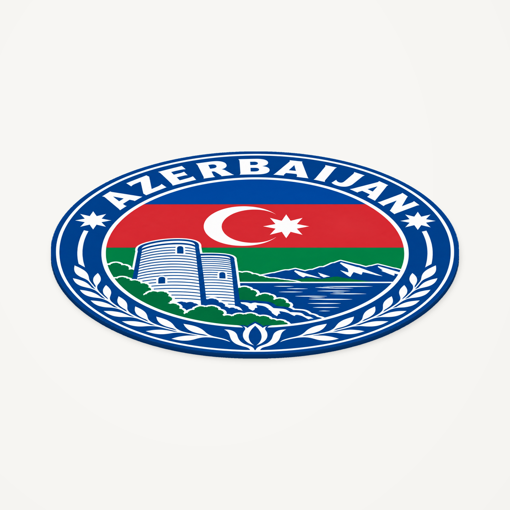 Angled view showing the thin profile of the Azerbaijan 3D-printed country seal