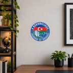 Azerbaijan 3D-printed country seal displayed on a home office wall at approximately 9.5 inches across