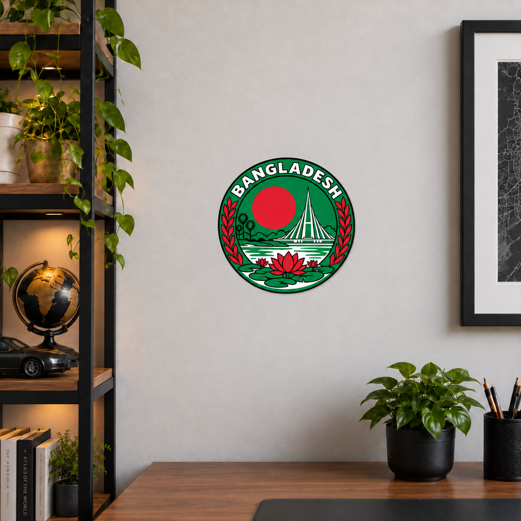 Bangladesh 3D-printed country seal displayed on a home office wall at approximately 9.5 inches across
