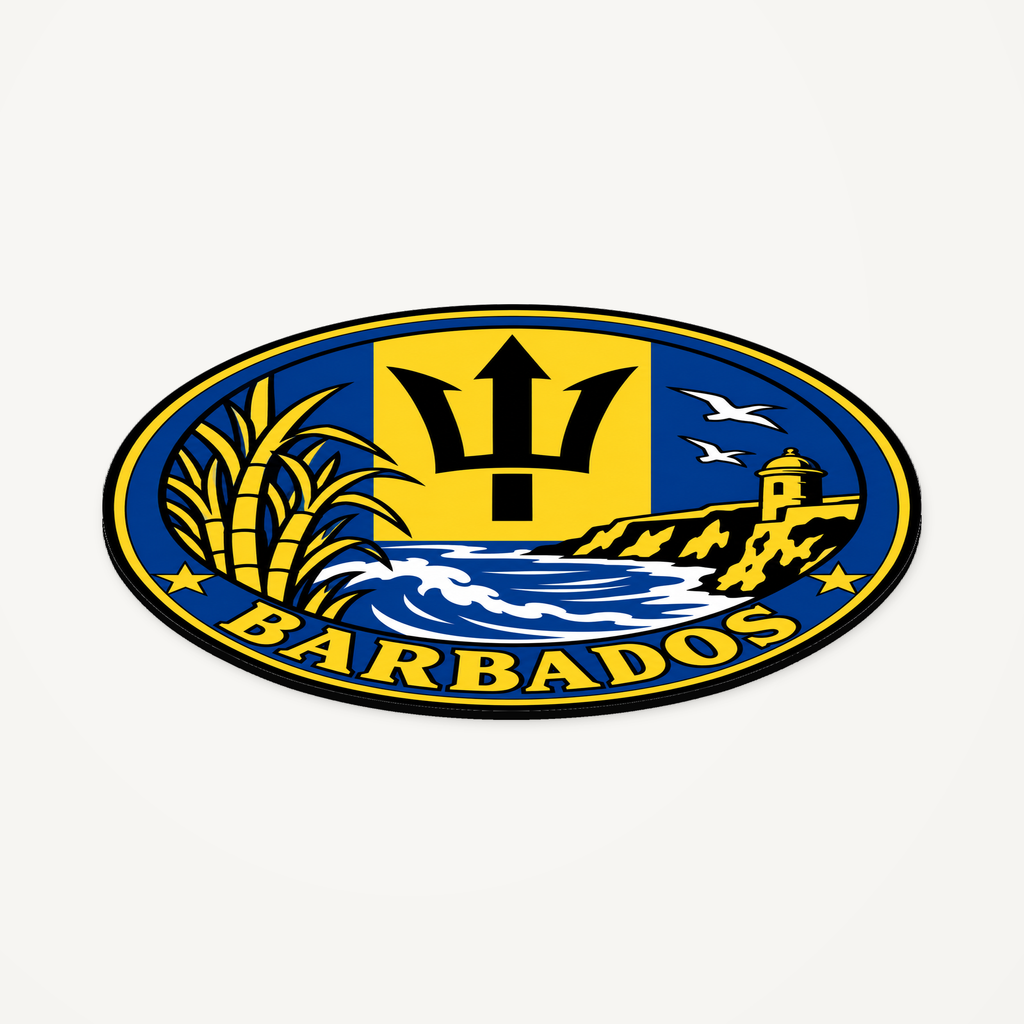 Barbados 3D-printed country seal — angled view showing thin profile