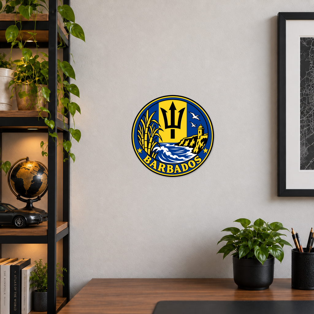 Barbados 3D-printed country seal — wall display at approximately 9.5 inches diameter