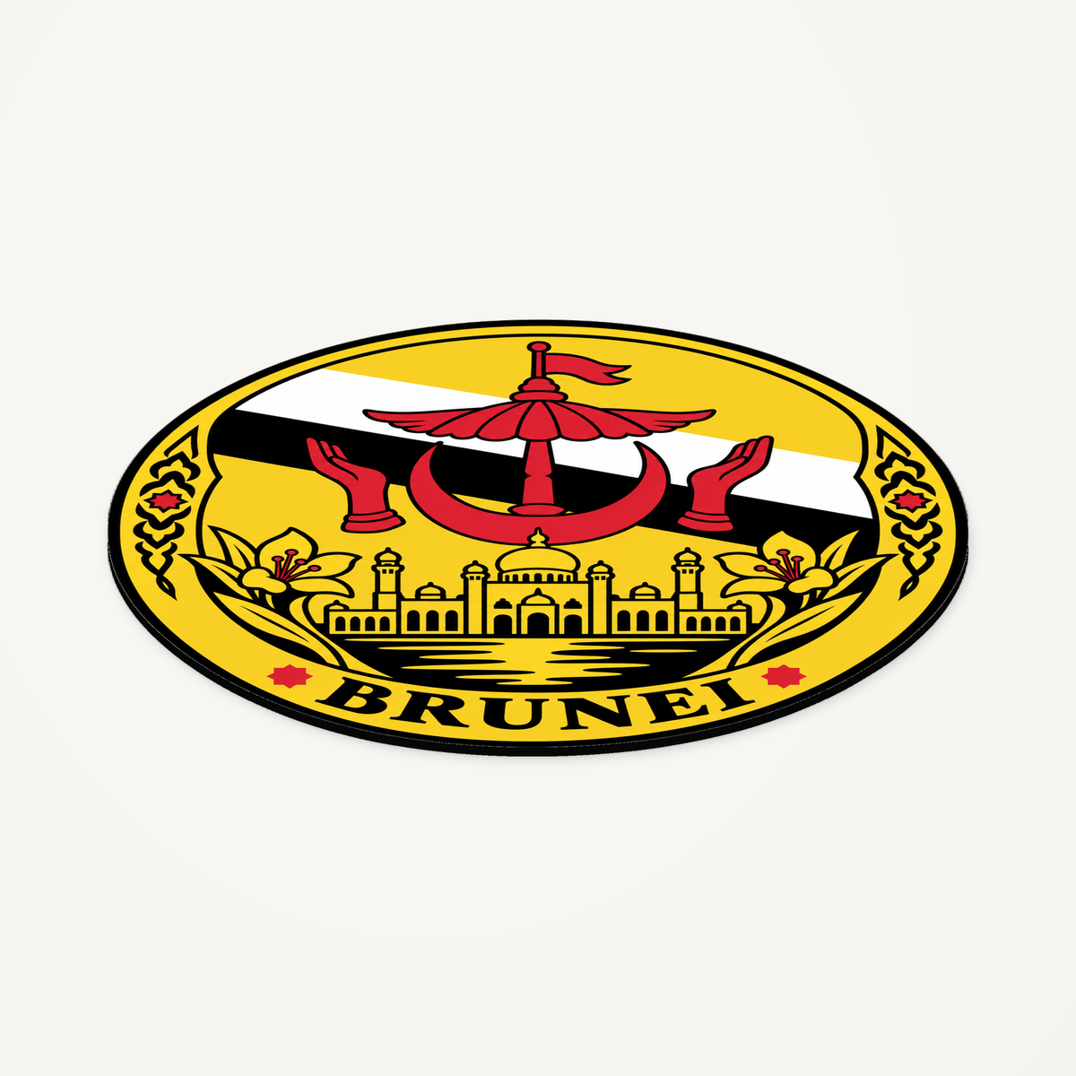 Angled view showing the thin profile of the Brunei 3D-printed country seal