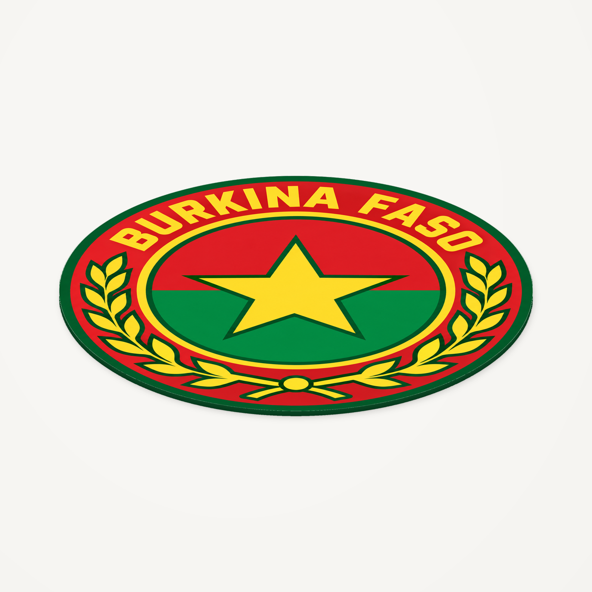 Angled view showing the thin profile of the Burkina Faso 3D-printed country seal