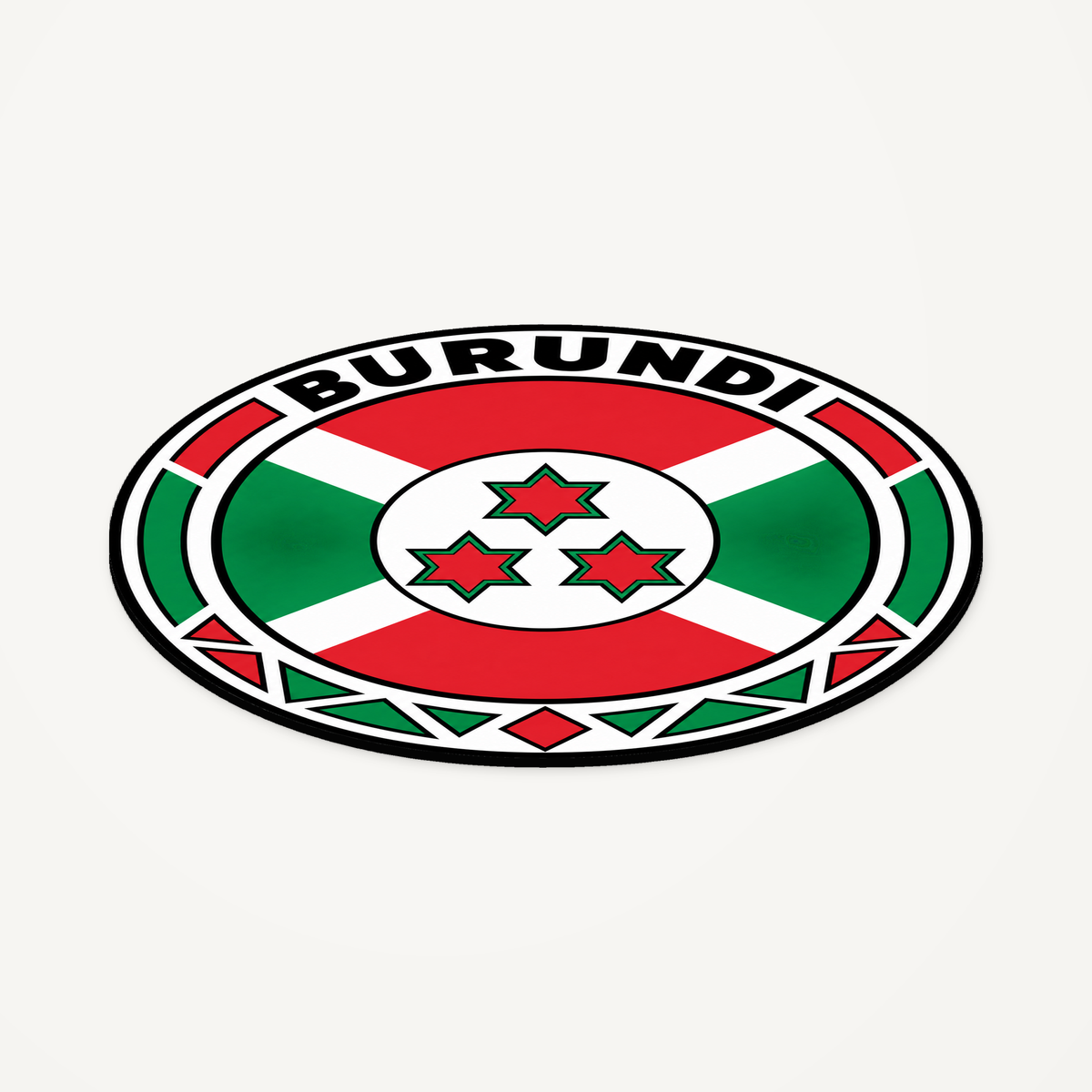 Angled view showing the thin profile of the Burundi 3D-printed country seal