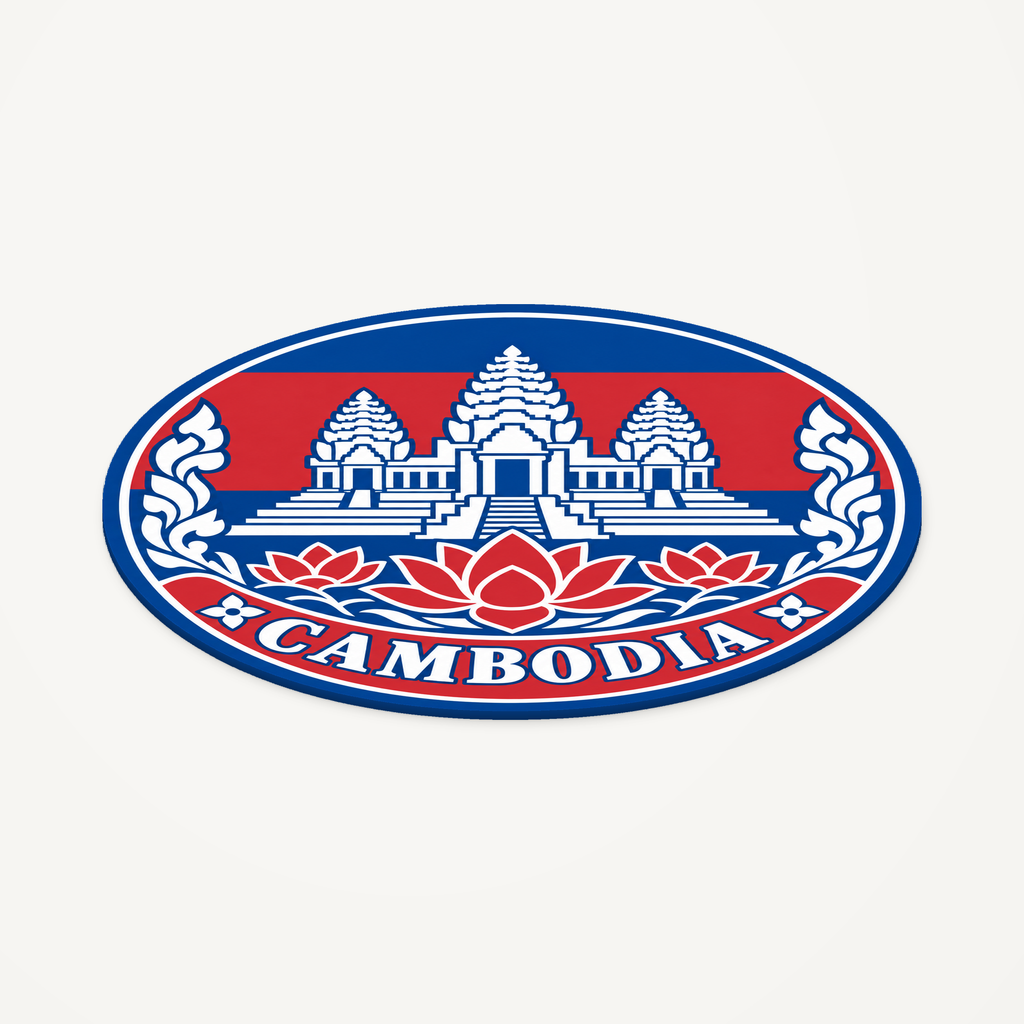 Angled view showing the thin profile of the Cambodia 3D-printed country seal
