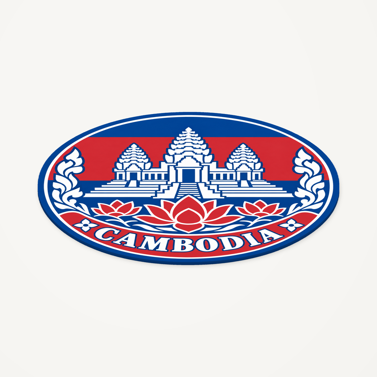 Angled view showing the thin profile of the Cambodia 3D-printed country seal