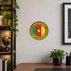 Cameroon 3D-printed country seal displayed on a home office wall at approximately 9.5 inches across