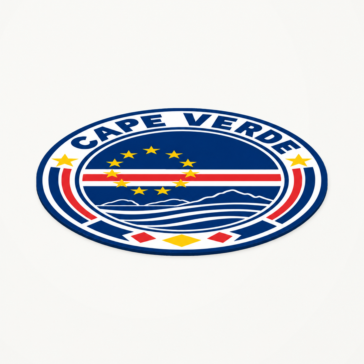 Angled view showing the thin profile of the Cape Verde 3D-printed country seal
