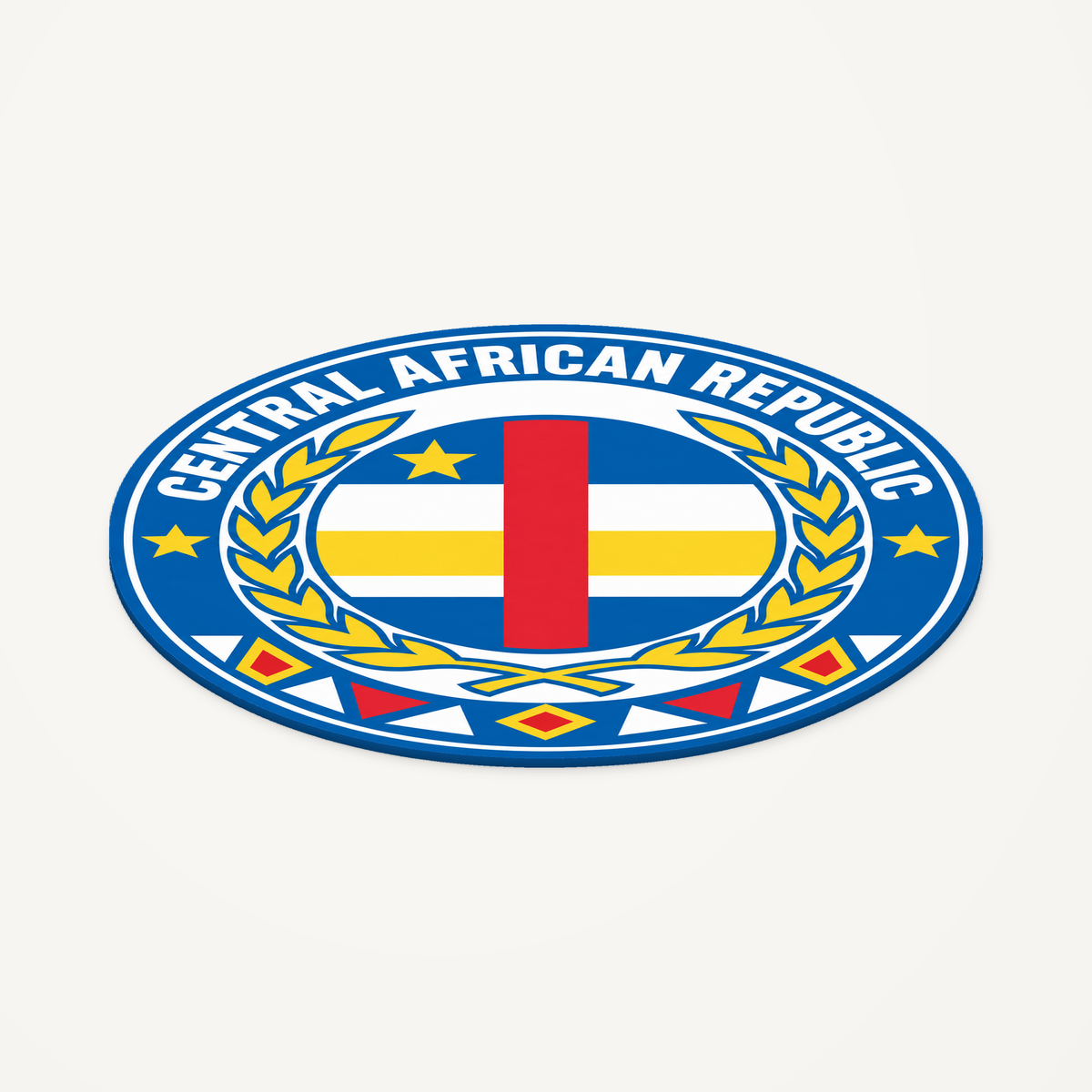 Angled view showing the thin profile of the Central African Republic 3D-printed country seal