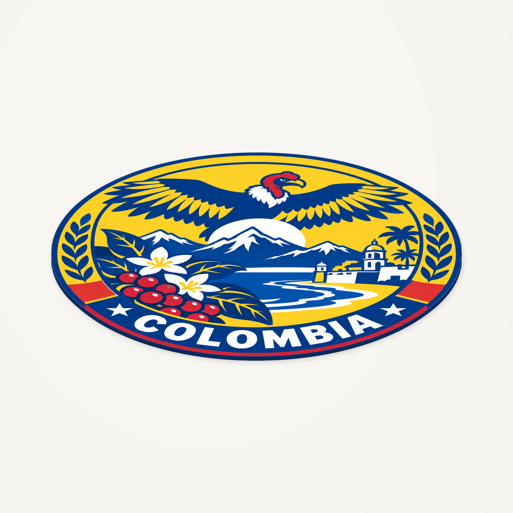 Colombia 3D-printed country seal — angled view showing thin profile