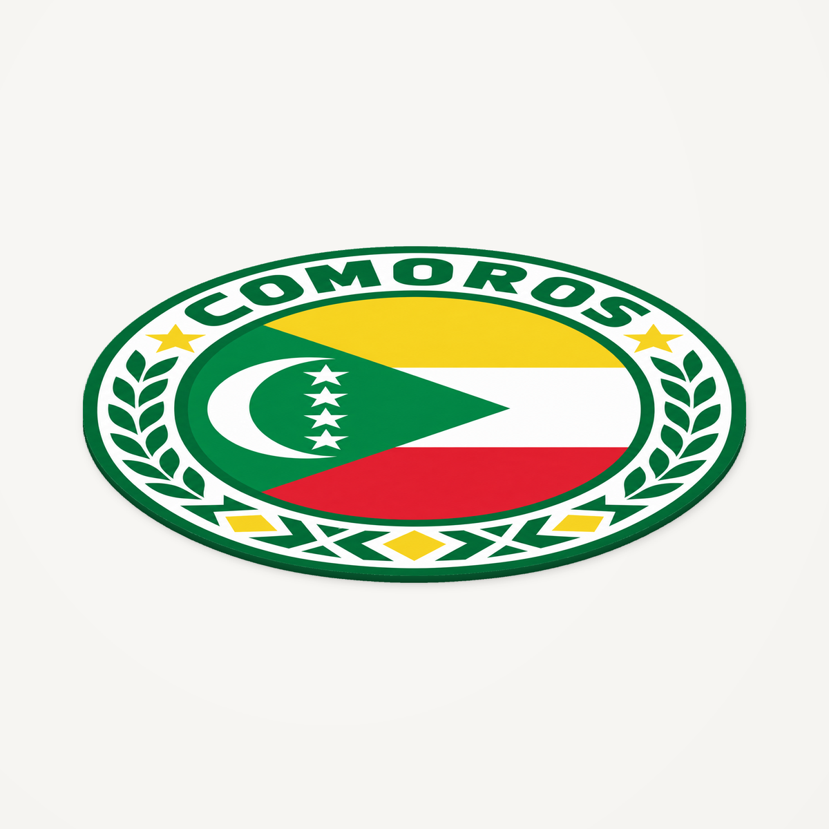Comoros 3D-printed country seal — angled view showing thin profile