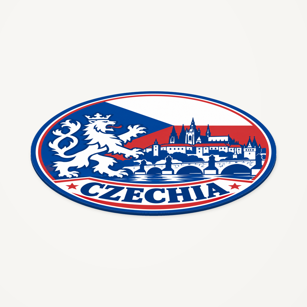 Czechia 3D-printed country seal — angled view showing thin profile