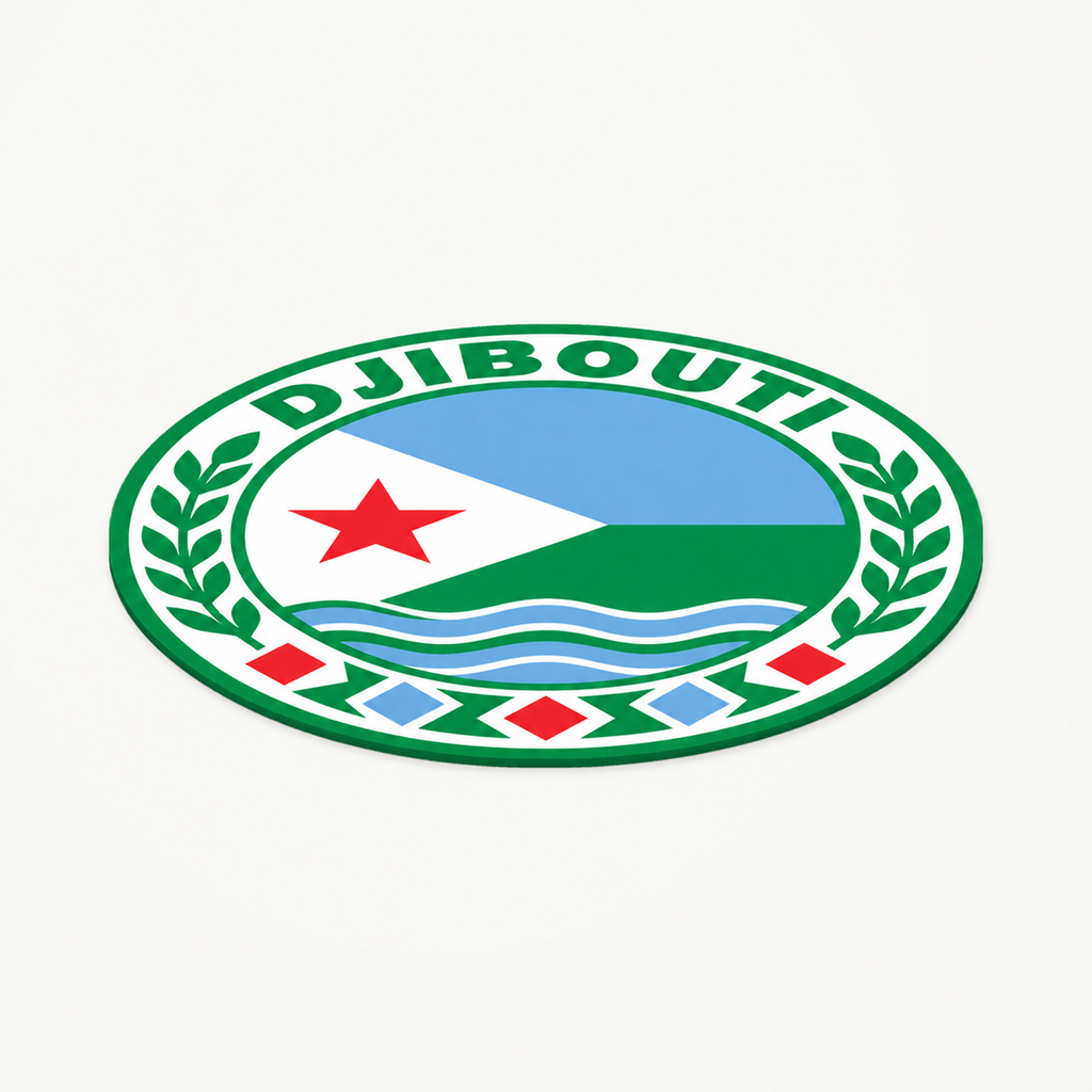 Angled view showing the thin profile of the Djibouti 3D-printed country seal