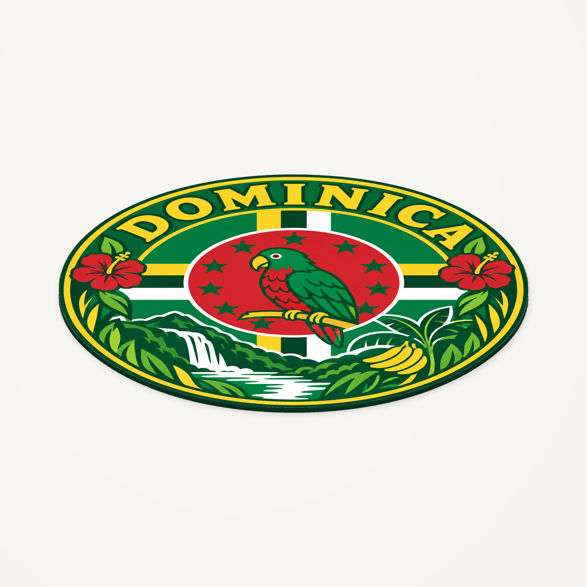 Dominica 3D-printed country seal — angled view showing thin profile