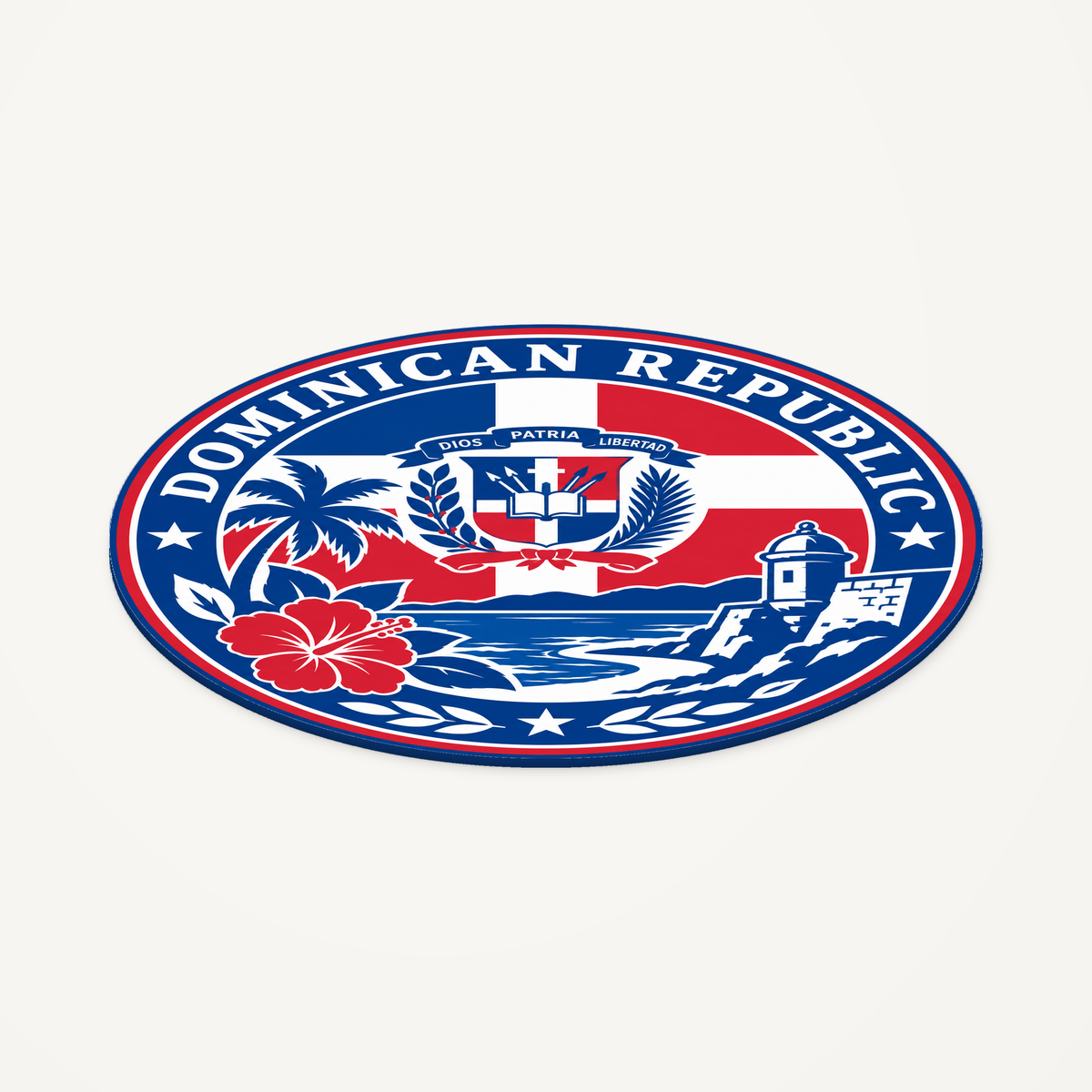 Dominican Republic 3D-printed country seal — angled view showing thin profile