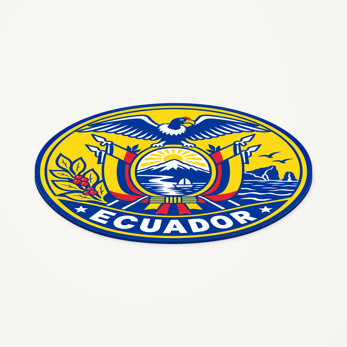 Ecuador 3D-printed country seal — angled view showing thin profile