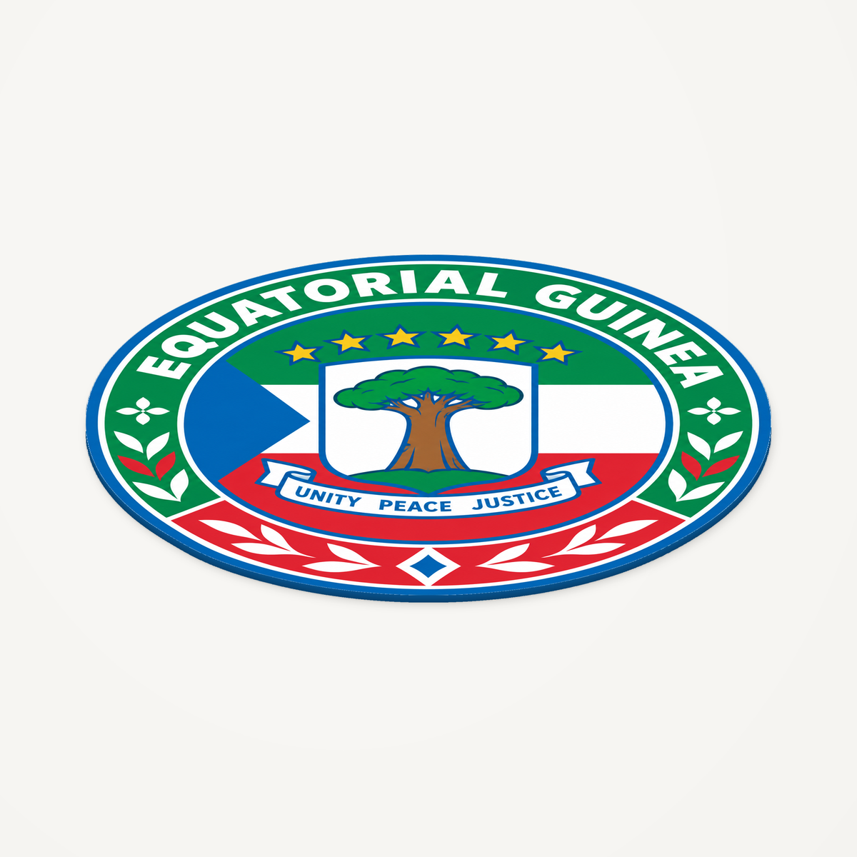 Angled view showing the thin profile of the Equatorial Guinea 3D-printed country seal