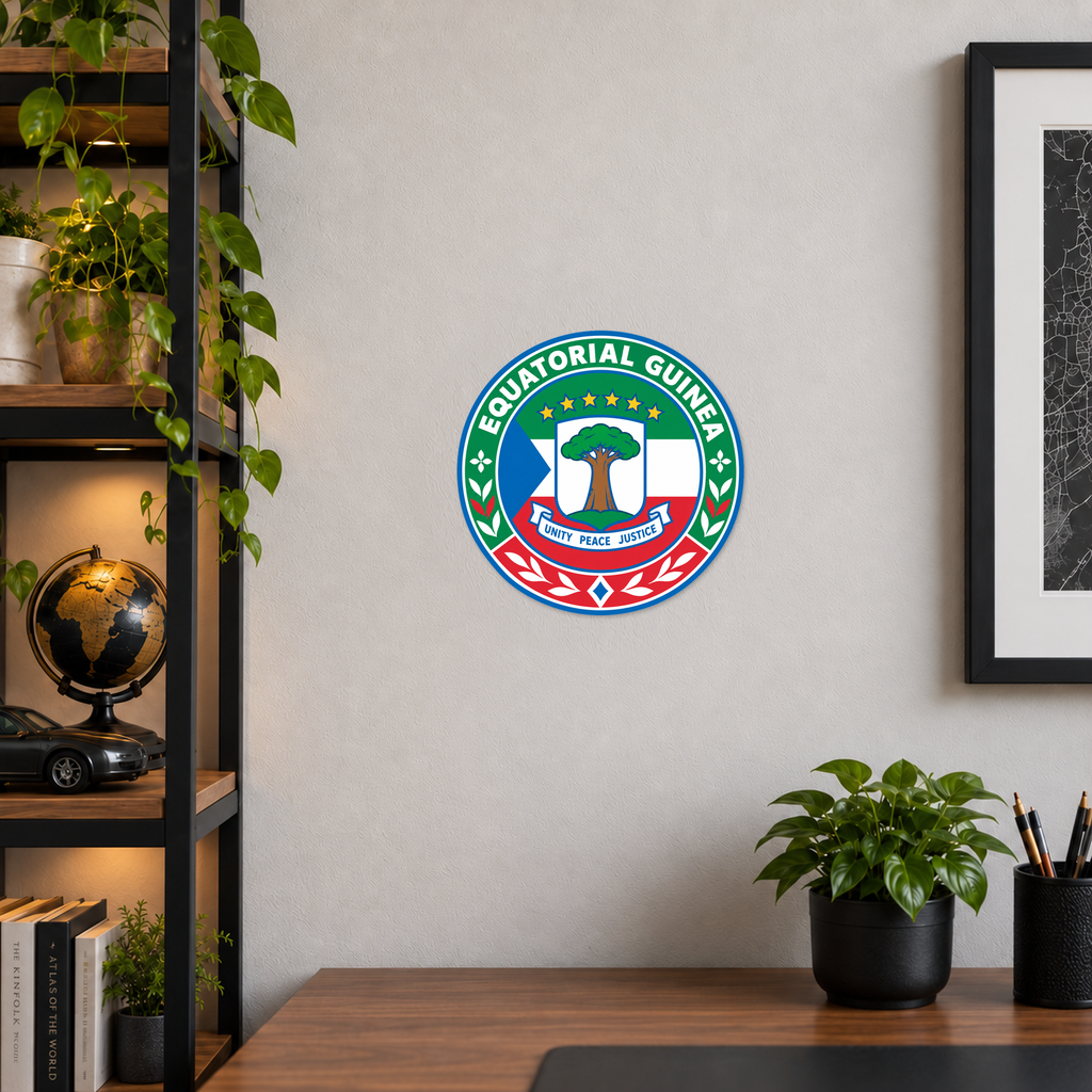 Equatorial Guinea 3D-printed country seal displayed on a home office wall at approximately 9.5 inches across