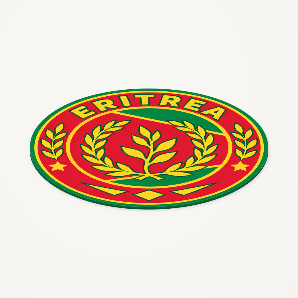Angled view showing the thin profile of the Eritrea 3D-printed country seal
