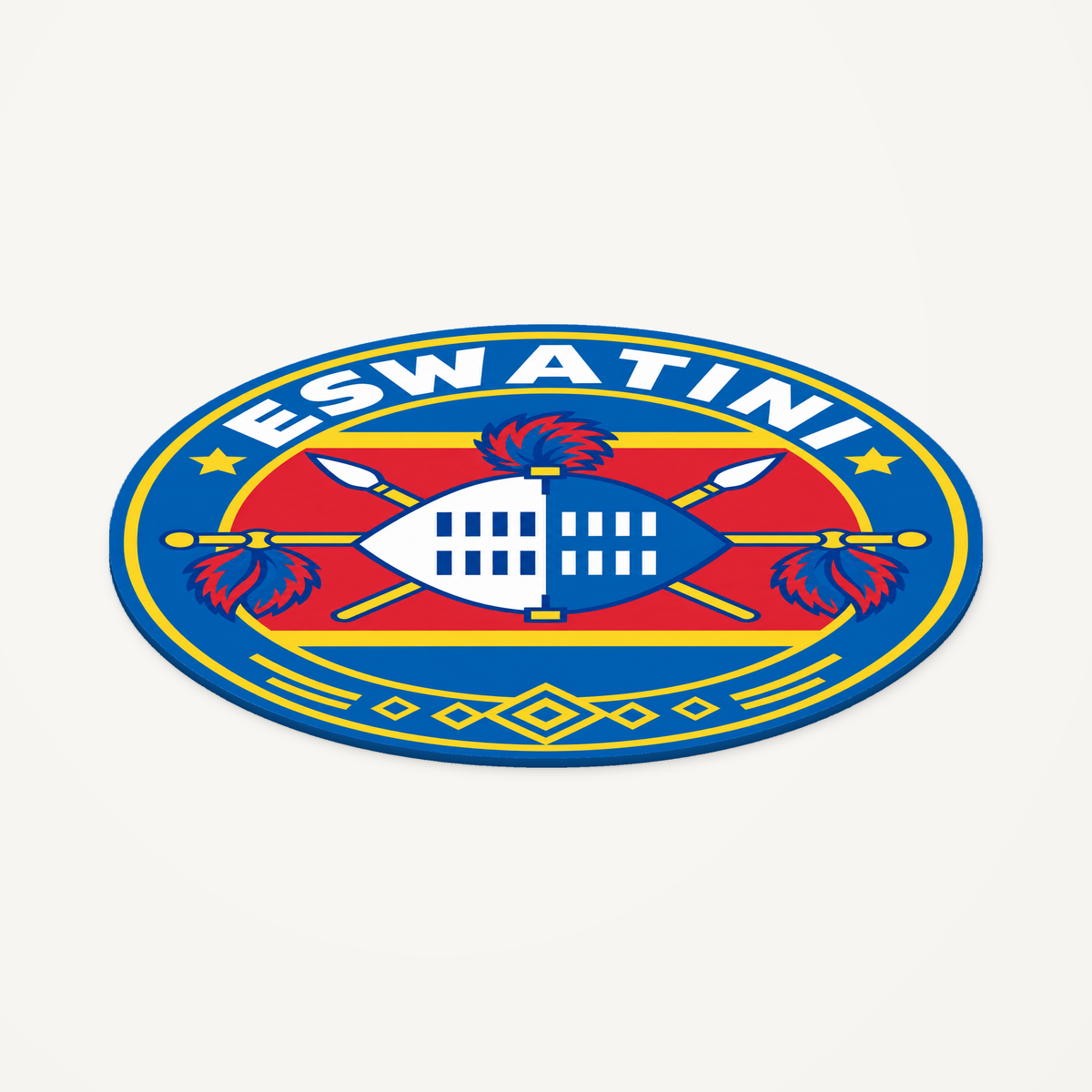 Angled view showing the thin profile of the Eswatini 3D-printed country seal