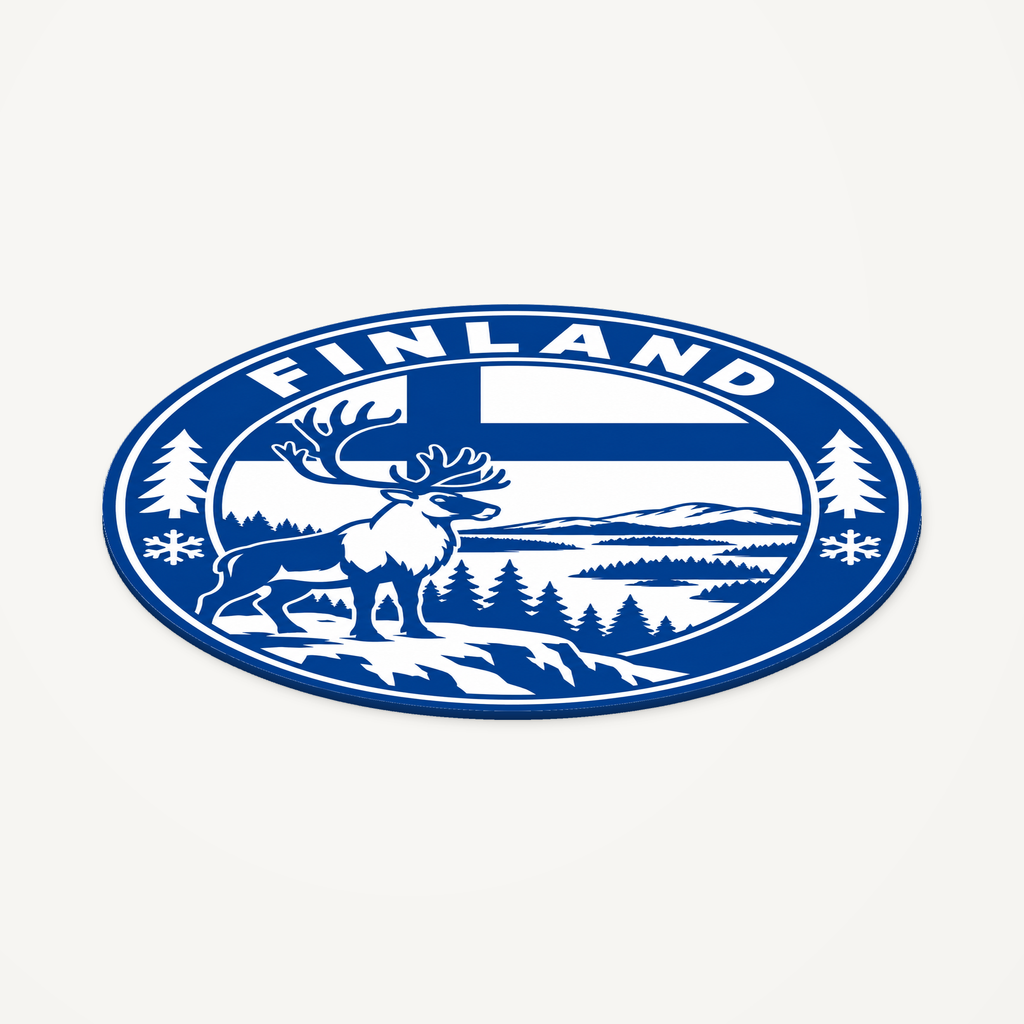 Finland 3D-printed country seal — angled view showing thin profile