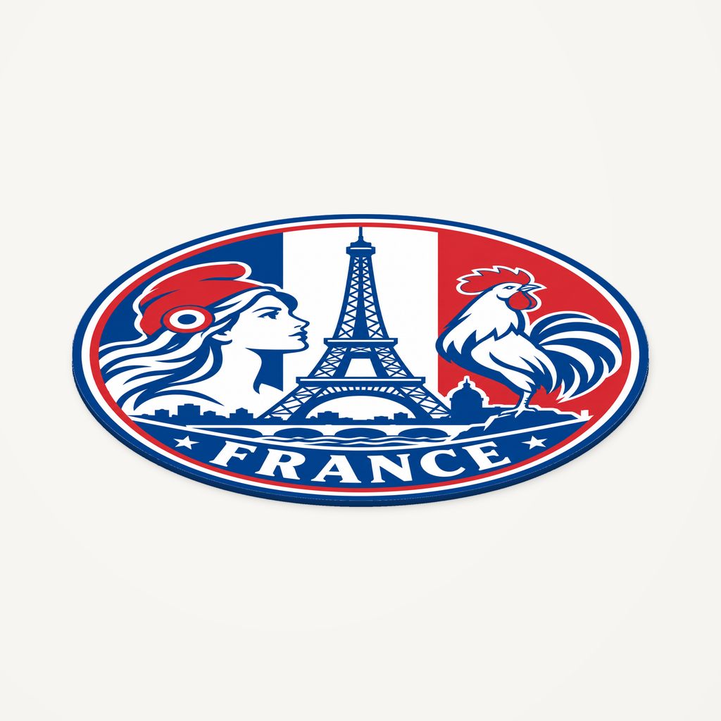 France 3D-printed country seal — angled view showing thin profile