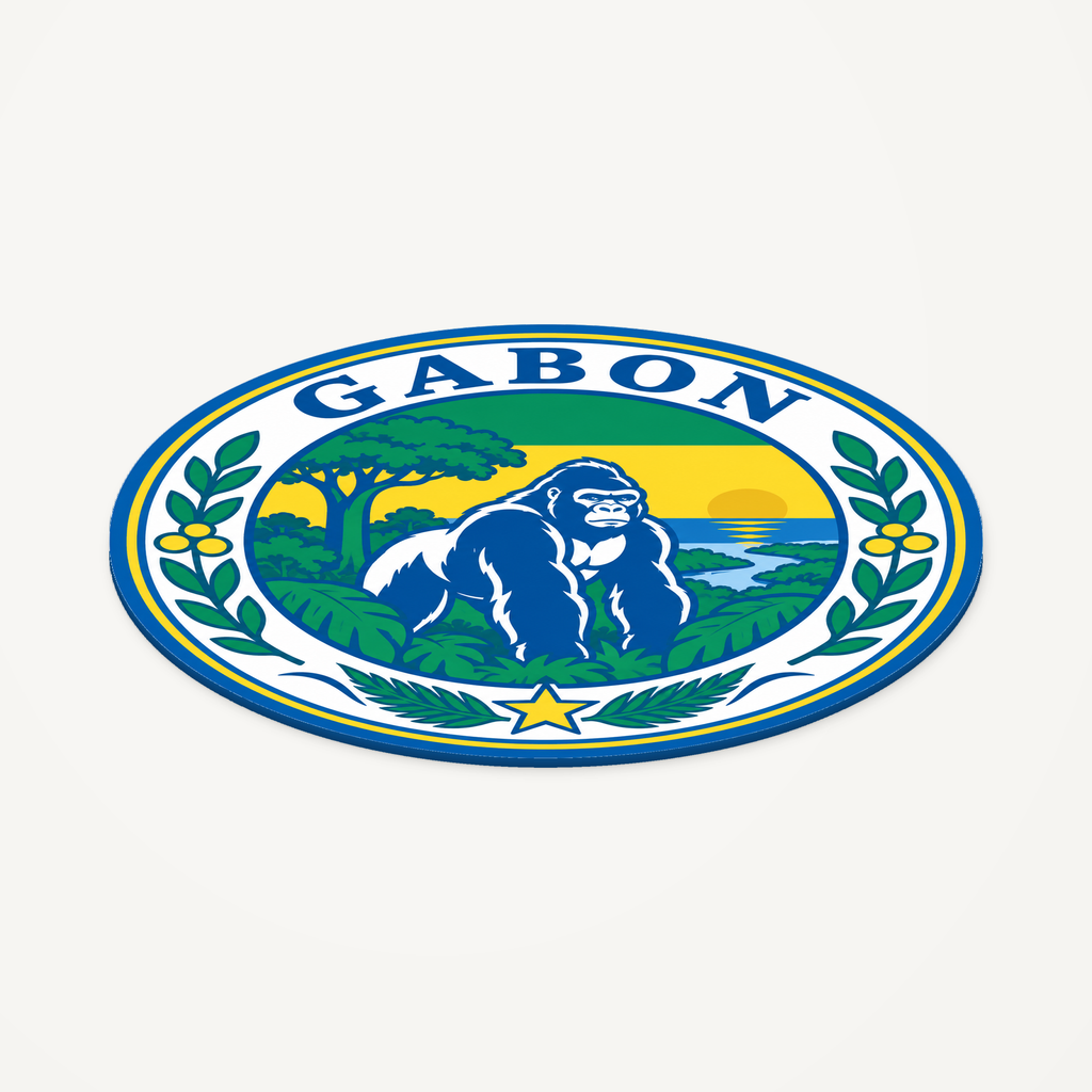 Angled view showing the thin profile of the Gabon 3D-printed country seal