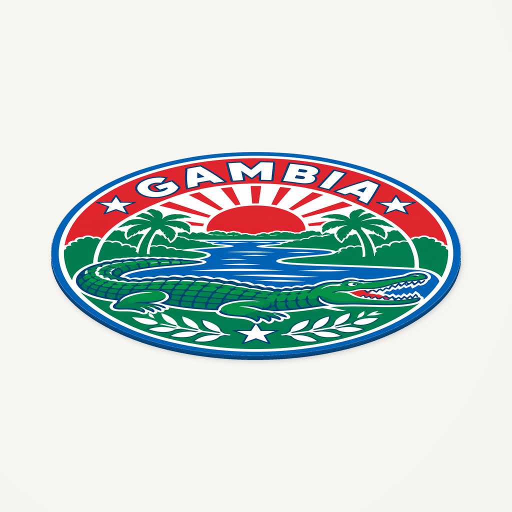 Angled view showing the thin profile of the Gambia 3D-printed country seal