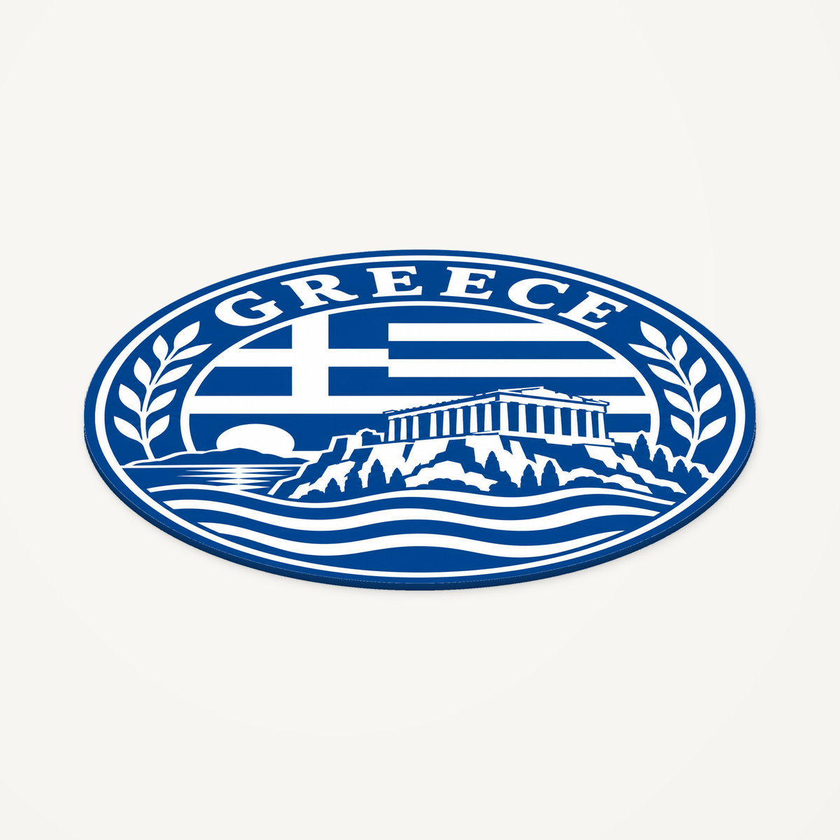 Greece 3D-printed country seal — angled view showing thin profile