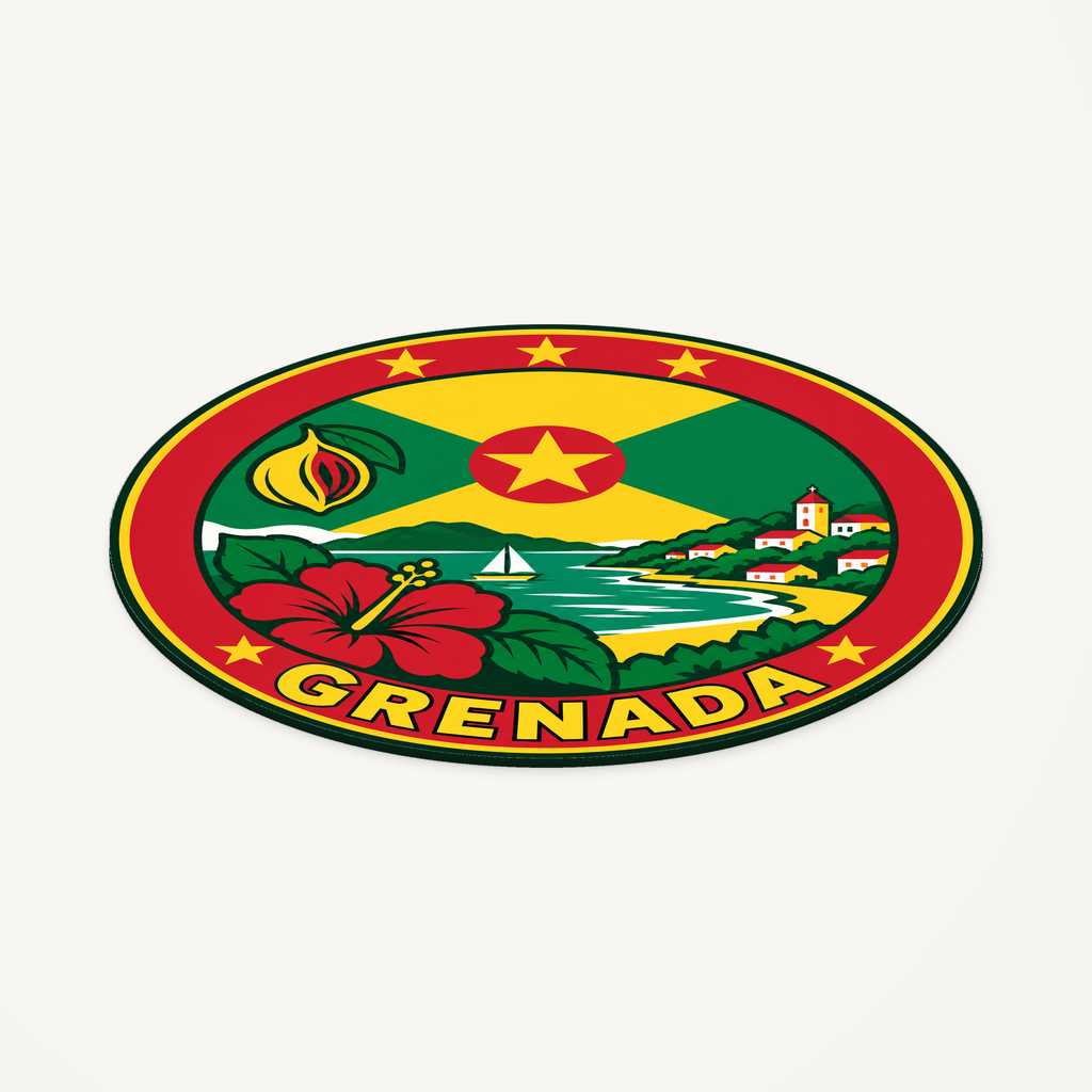 Grenada 3D-printed country seal — angled view showing thin profile