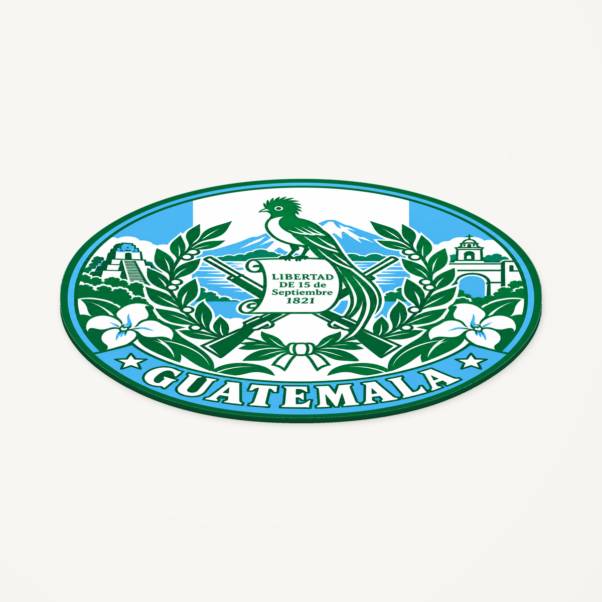 Guatemala 3D-printed country seal — angled view showing thin profile