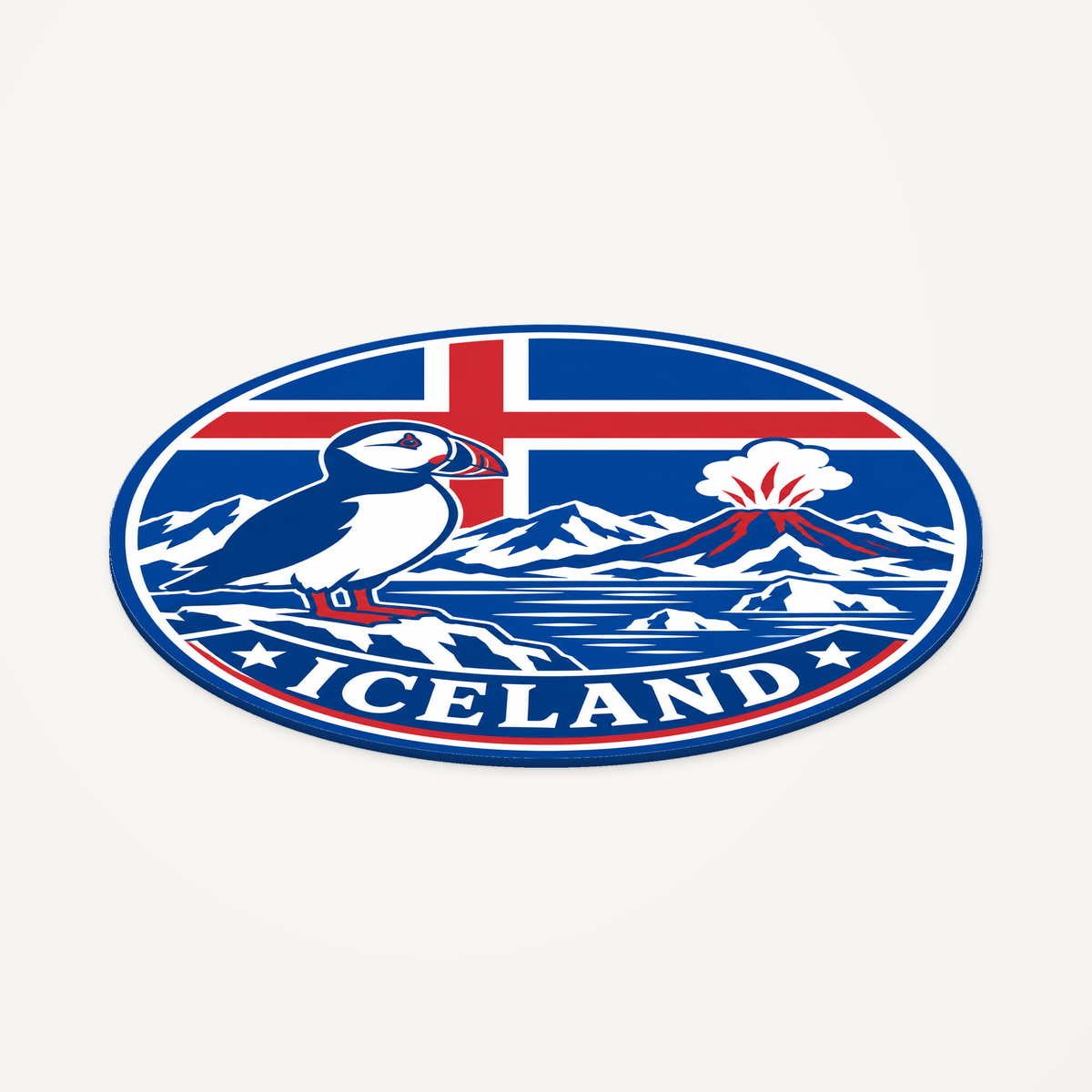 Iceland 3D-printed country seal — angled view showing thin profile
