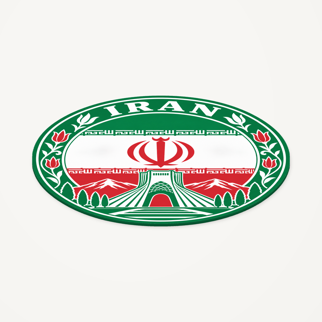 Angled view showing the thin profile of the Iran 3D-printed country seal