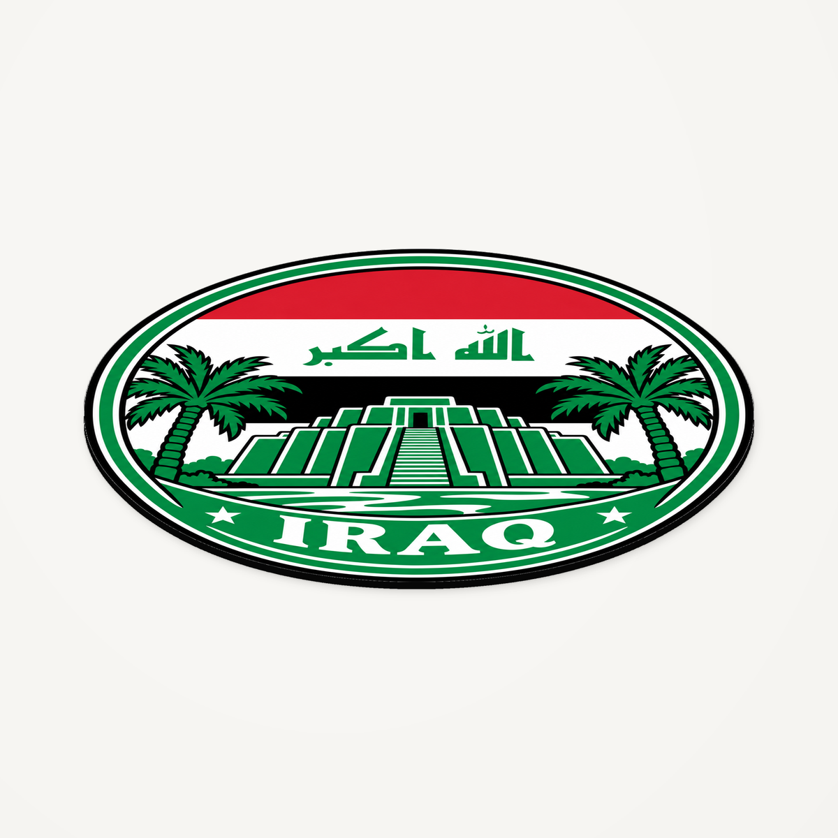 Angled view showing the thin profile of the Iraq 3D-printed country seal