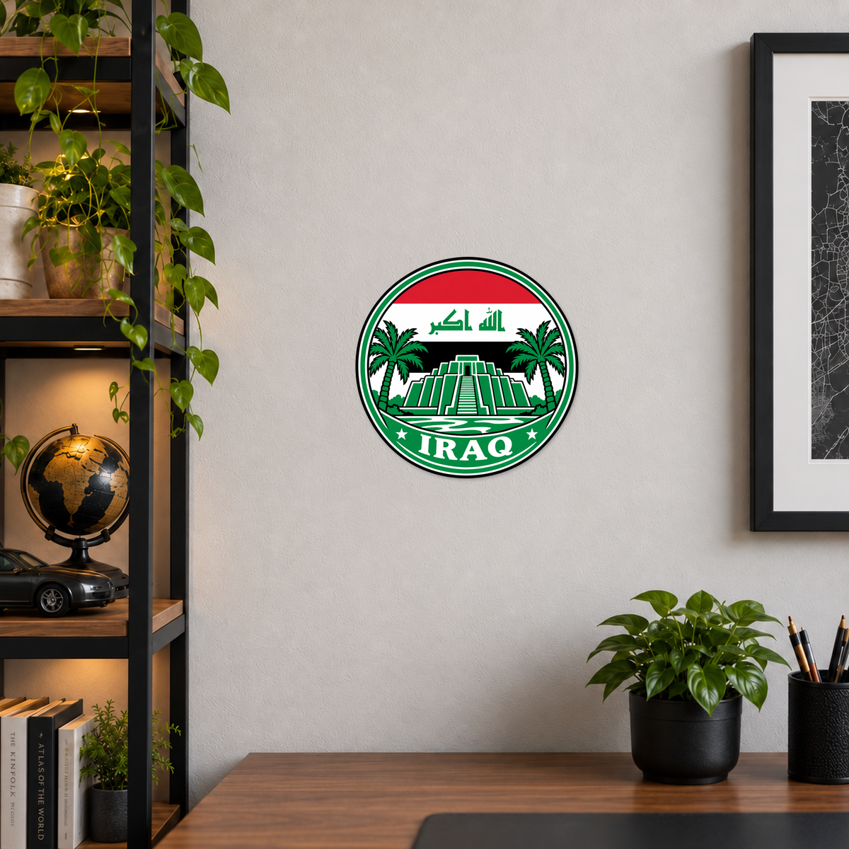 Iraq 3D-printed country seal displayed on a home office wall at approximately 9.5 inches across