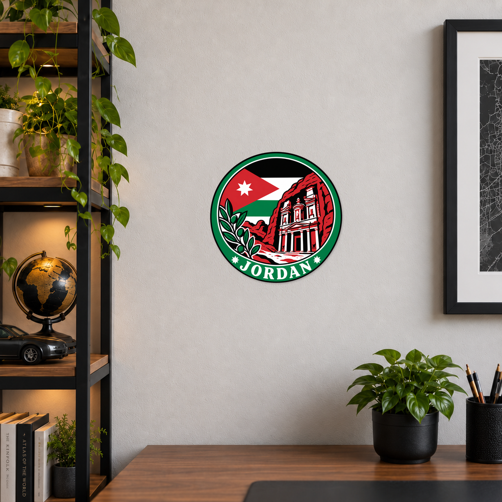 Jordan 3D-printed country seal displayed on a home office wall at approximately 9.5 inches across