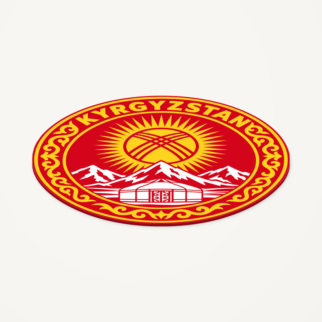 Angled view showing the thin profile of the Kyrgyzstan 3D-printed country seal