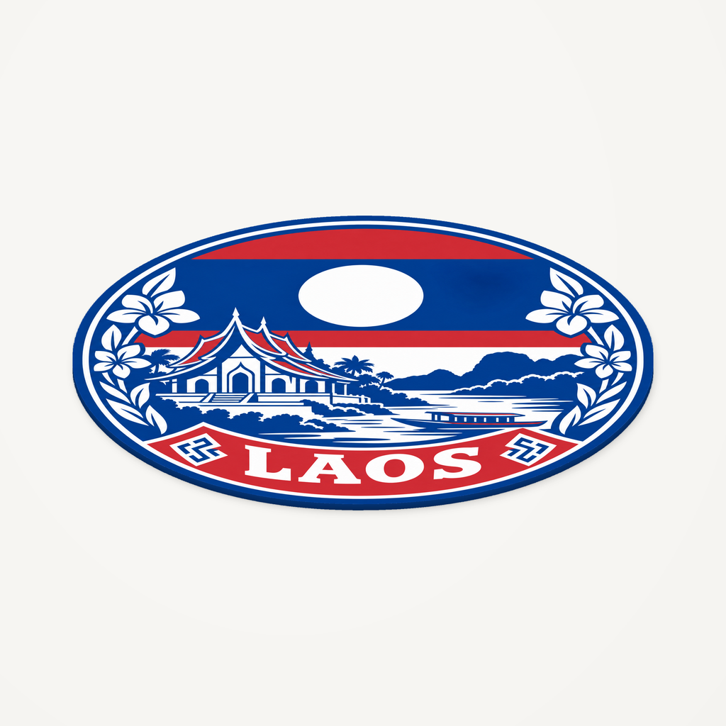 Angled view showing the thin profile of the Laos 3D-printed country seal