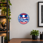 Laos 3D-printed country seal displayed on a home office wall at approximately 9.5 inches across