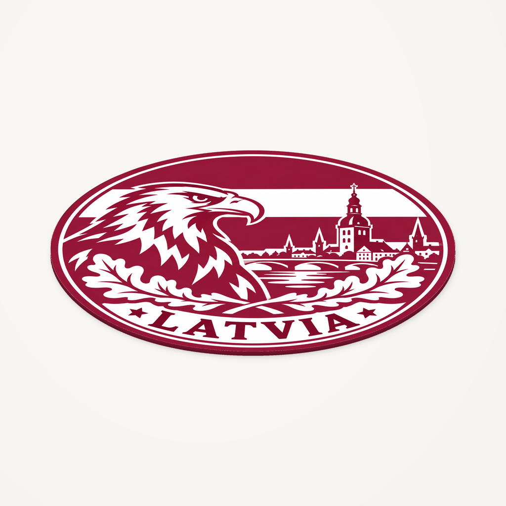 Latvia 3D-printed country seal — angled view showing thin profile