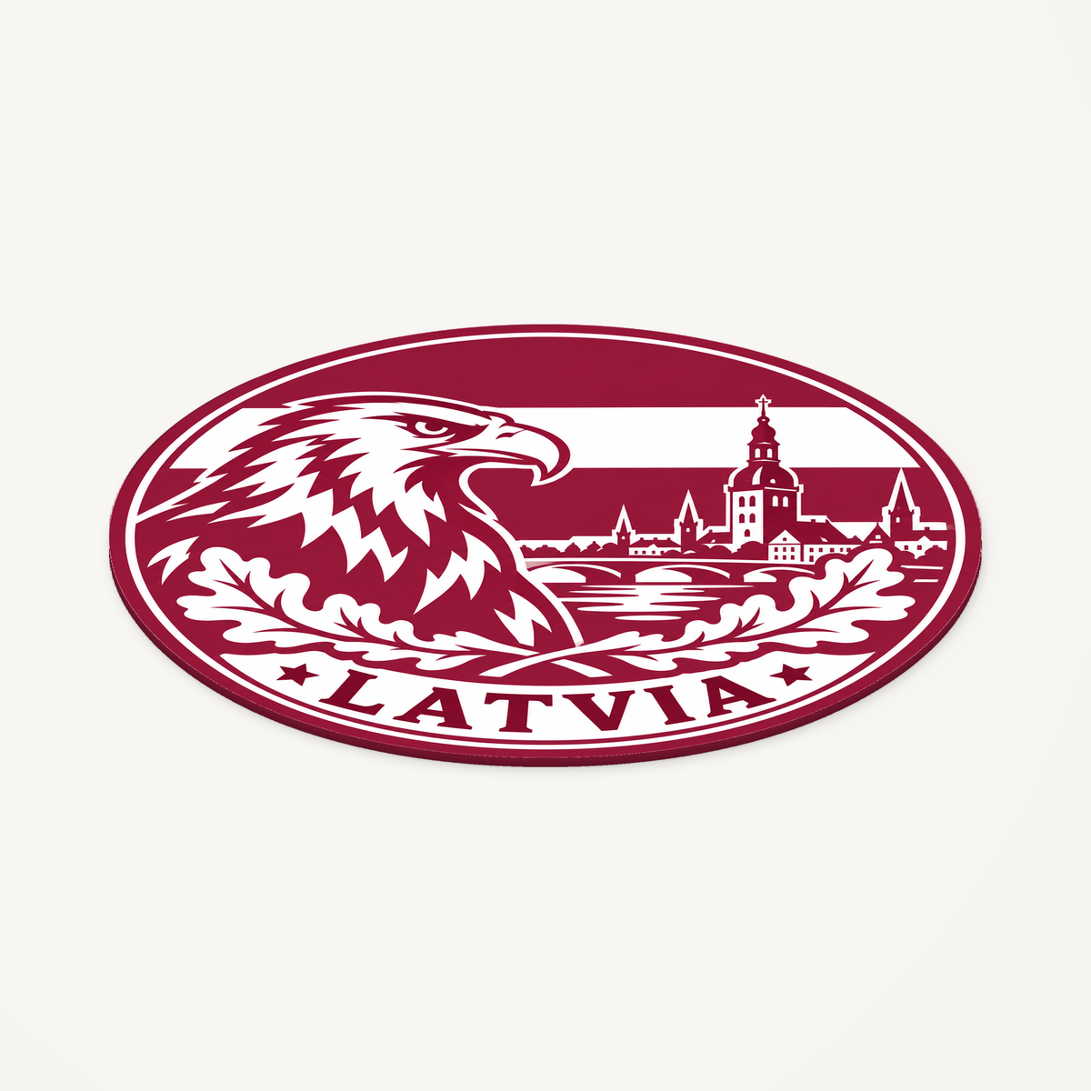 Latvia 3D-printed country seal — angled view showing thin profile