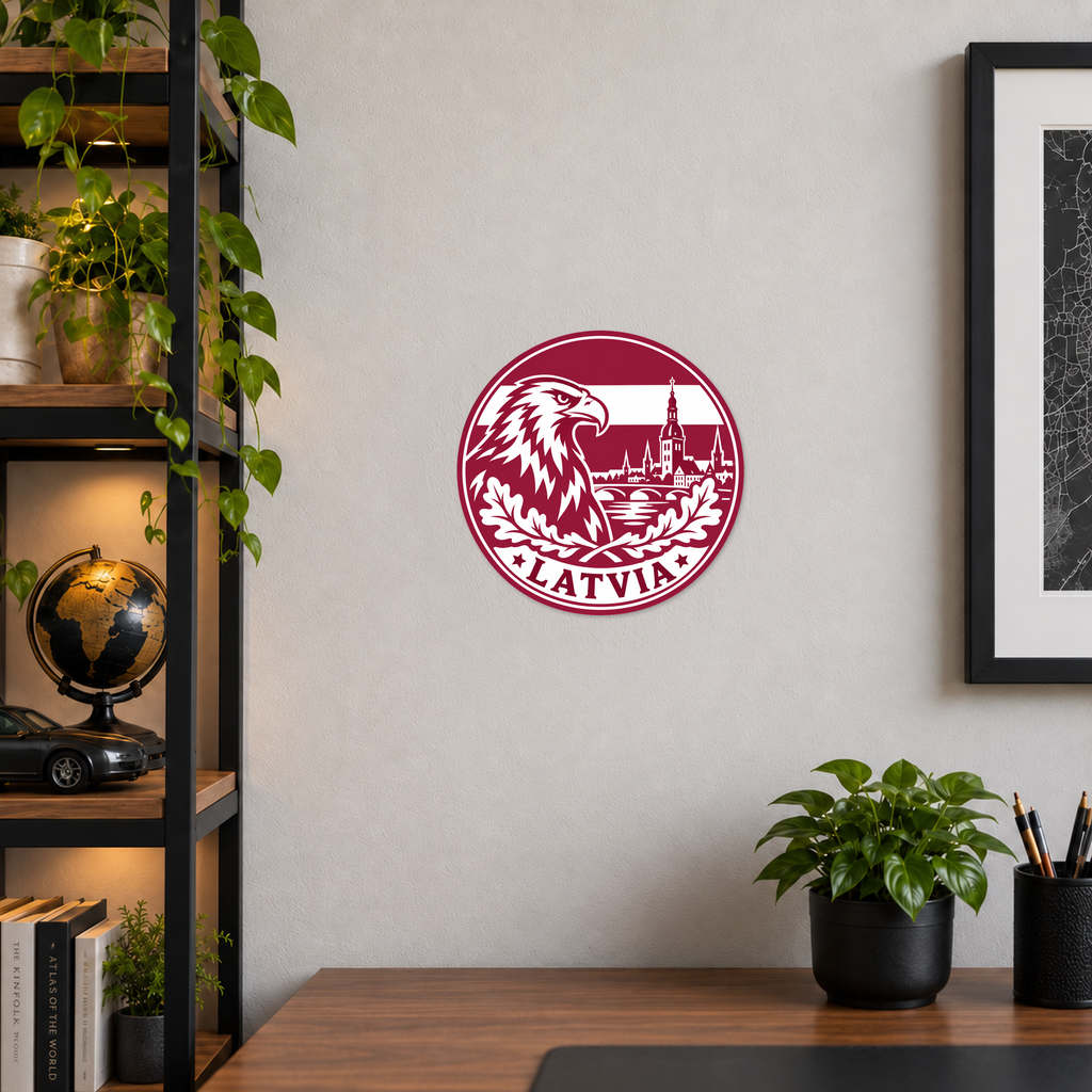 Latvia 3D-printed country seal — wall display at approximately 9.5 inches diameter