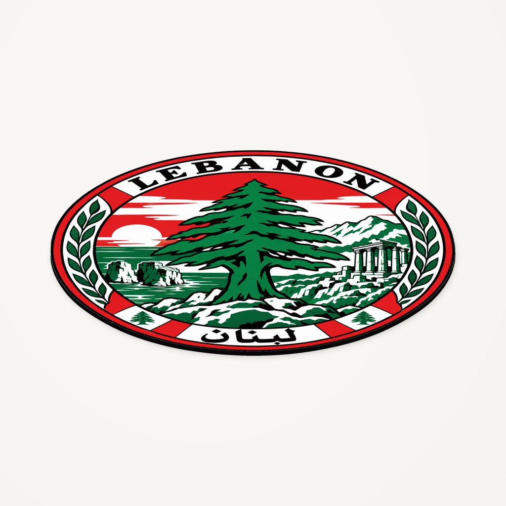 Angled view showing the thin profile of the Lebanon 3D-printed country seal