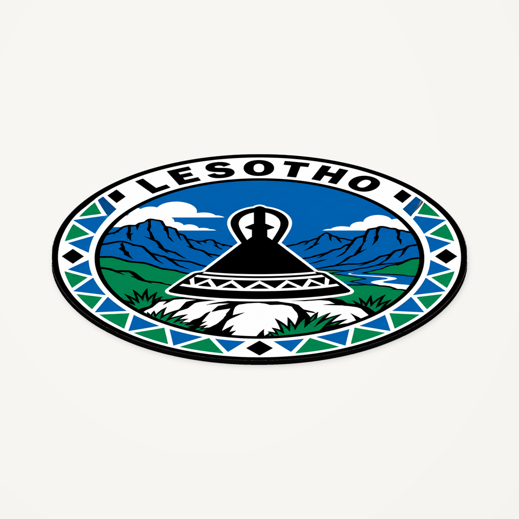 Angled view showing the thin profile of the Lesotho 3D-printed country seal